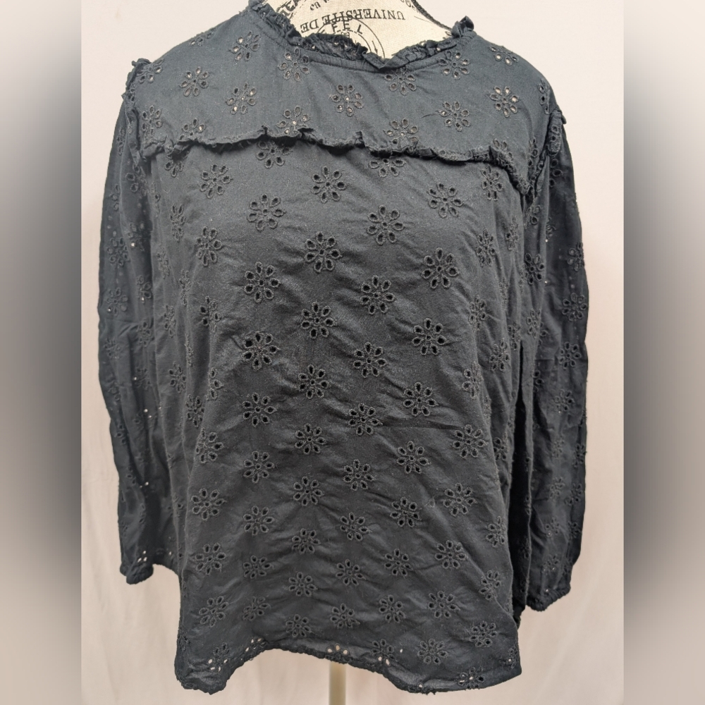 J. Crew Black Eyelet Blouse